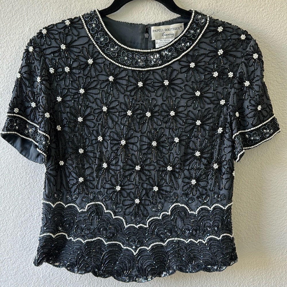 Papell Boutique Evening Silk Beaded Top Size 8